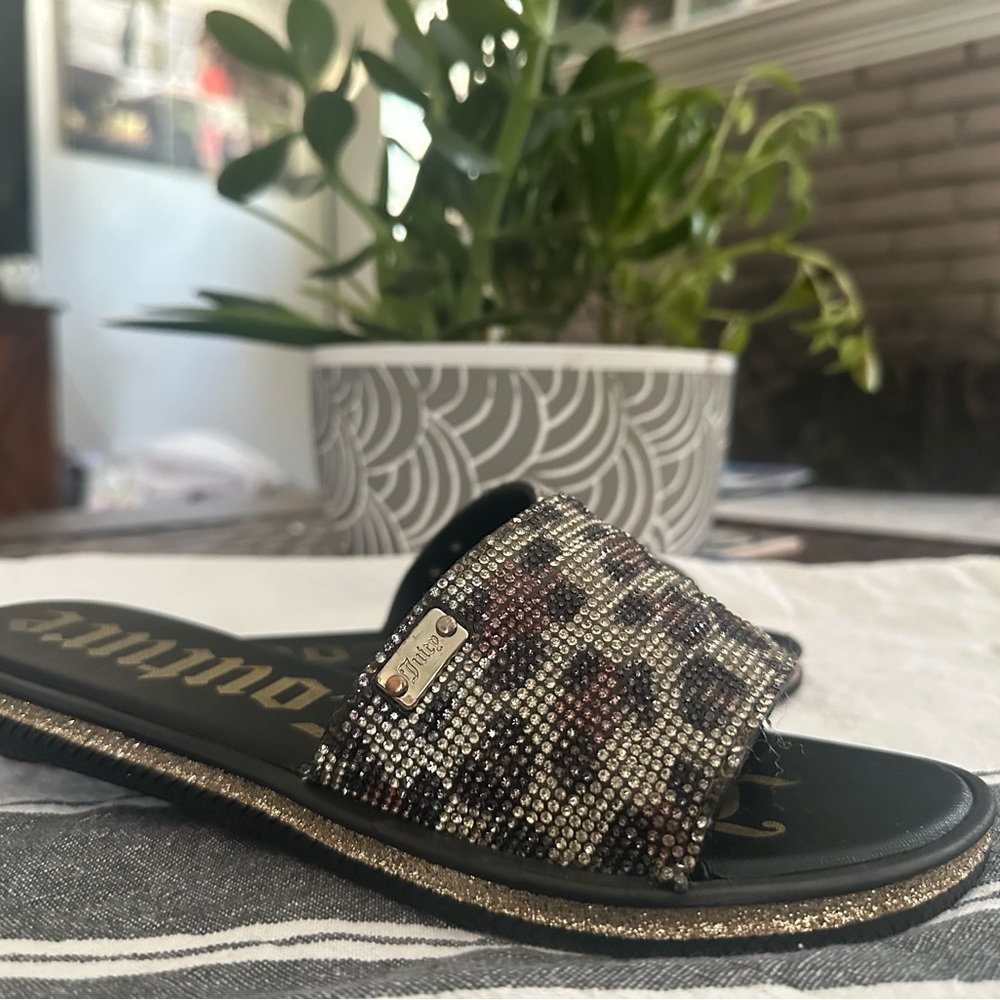 Juicy Couture Black and Gold Embellished Sandals